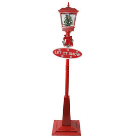70.75" Musical Red Holiday Street Lamp with Christmas Tree Snowfall Lantern