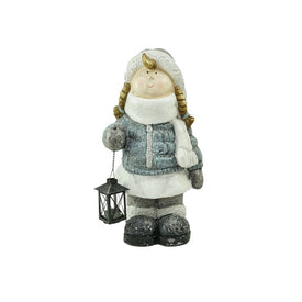 18" Snowy Woodlands Little Girl Holding Tealight Lantern Christmas Figurine