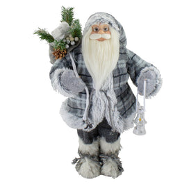 18" Gray Standing Santa Christmas Figurine with Lantern