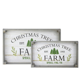 21" Gray and White Farm Fresh Christmas Trees Wooden Tray Hanging Signs Set of 2