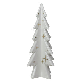 9" White and Gold Ceramic Mini Christmas Tree Tabletop Decoration