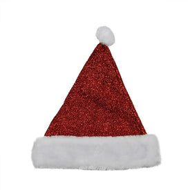 14" Red and White Glitter Adult Christmas Santa Hat Costume Accessory - Medium