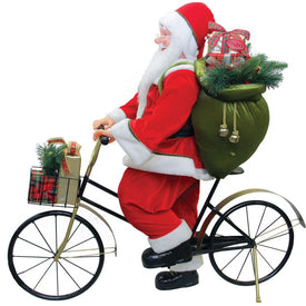 42" Traditional Santa Claus Riding a Bicycle Commercial-Grade Christmas Decoration