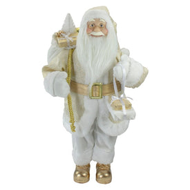 18" Gold and White Standing Santa Christmas Figurine with Presents
