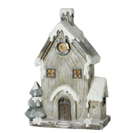 19" Gray and Brown Rustic House LED Lighted Christmas Decoration