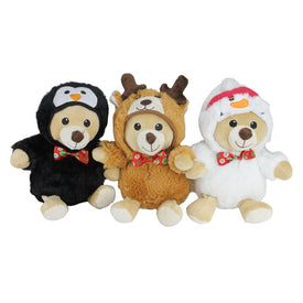 8" Brown and Black Teddy Bear Stuffed Animal Figurines In Christmas Costumes Set of 3