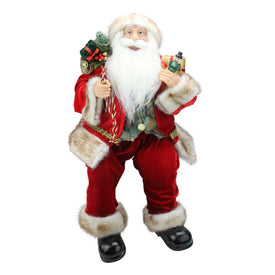 24" Chic Sitting Santa Claus Christmas Figurine with Gift Bag and Presents