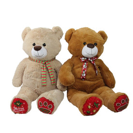 40" Brown and Beige Plush Christmas Stuffed Bear Figurines Set of 2