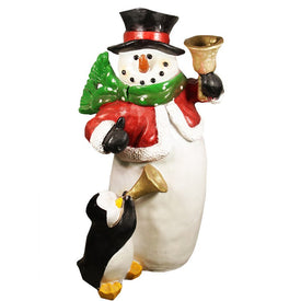 46.5" White and Red Snowman with Penguin Christmas Decoration