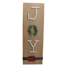 23.75" Beige Joy Vertical Wooden Christmas Sign with Santa's Belt