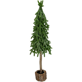 21.5" Unlit Downswept Iced Artificial Tabletop Christmas Tree with Wood Base