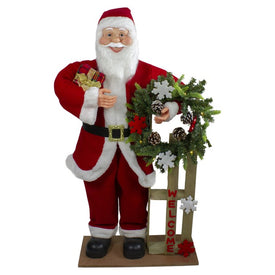3' Santa Claus Holding a Wooden Sleigh Welcome Christmas Sign