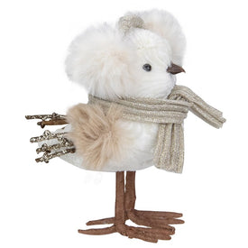 5" White and Gold Winter Bird In Earmuffs Christmas Figurine