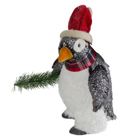 13" Plush Penguin with Pine Branch Christmas Figurine