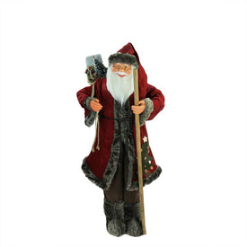 48" Red and Brown Standing Santa Claus Christmas Figurine with Walking Stick