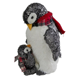 12" Plush Mother Penguin and Chick Christmas Figurine