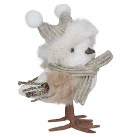 5.25" White and Gold Winter Bird with Hat Christmas Figurine