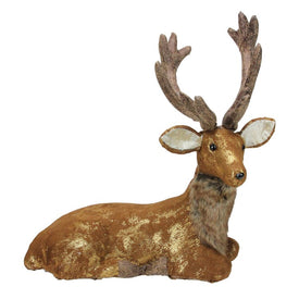 16.5" Brown and Gold Lying Down Reindeer Christmas Tabletop Figurine
