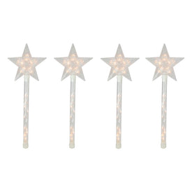 Pre-Lit Star Christmas Pathway Marker with Lawn Stakes with White Wire and Clear Lights Set of 4