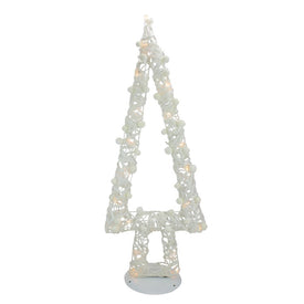 34" Pre-Lit White Battery-Operated Glittered Christmas Tree Decoration