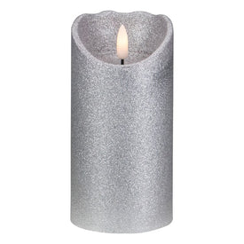 6" Silver Glitter Flameless LED Candle Christmas Decoration