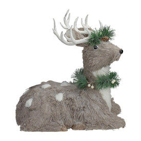 14" Gray Sitting Sisal Reindeer with Wreath Christmas Figurine
