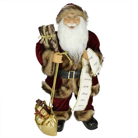 24" Red and White Woodland Standing Santa Claus Christmas Figurine with Name List