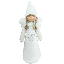 14.5" White Snowy Woodlands Girl Angel Christmas Tabletop Figurine
