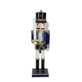 14" Blue and White Christmas Nutcracker Soldier with Sword Tabletop Decoration