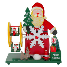 9.5" Red and Green Santa Claus Wonderland Christmas Musical Tabletop Decoration