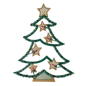 17.75" Christmas Tree with Stars Lighted Window Silhouette Decoration