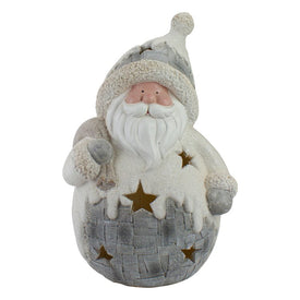 21" White and Gray Santa LED Lighted Christmas Tabletop Decoration