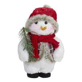 10" Plush Snowman Wearing Plaid Vest and Hat Christmas Figurine