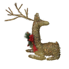 30" Pre-Lit Gold Reindeer with Bow Outdoor Christmas Decoration