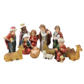 12-Piece 8" Red and Beige Religious Children's First Christmas Nativity Set