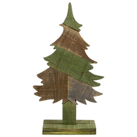 20.5" Green and Brown Textured Wood Tabletop Christmas Tree