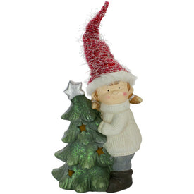 30" Green and Red Girl Hugging a Tree Christmas Tabletop Decoration
