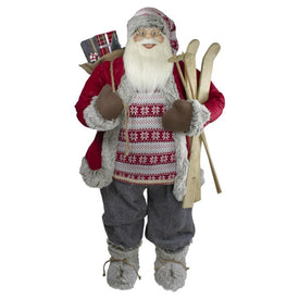4' Standing Santa Christmas Figurine with Skis and Fur Boots