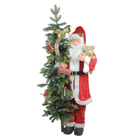 50" Musical Standing Santa Claus Figurine with Lighted Christmas Tree and Teddy Bear