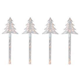 Pre-Lit Christmas Tree Pathway Marker with Lawn Stakes with White Wire and Clear Lights Set of 4