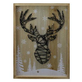 15.75" Reindeer with Snowflakes and Trees Lighted Wooden Christmas Plaque