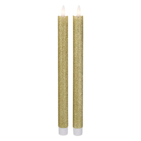 11" Gold Glittered Flameless LED Taper Christmas Candles Set 2