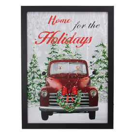 15.75" Red Vintage Truck LED Lighted Christmas Wall Canvas with Black Frame