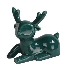 3.5" Petite Green Ceramic Christmas Deer Tabletop Decoration