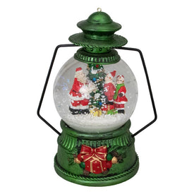 8" Santa Claus and Kids By Christmas Tree Lantern Snow Globe