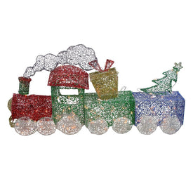 55" Red and Green Glittering Christmas Train with Presents Lighted Tree Yard Decoration Set of 3