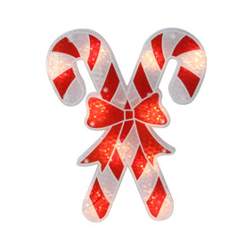 12" Red and White Holographic Candy Cane Lighted Window Silhouette Christmas Decoration