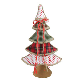 23" Red and Green Plaid and Polka Dot Christmas Tree Tabletop Decoration