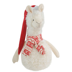 17.75" White Llama with Red Santa Hat Christmas Tabletop Decoration