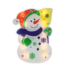 12.5" White Snowman Lighted Window Silhouette Christmas Decoration